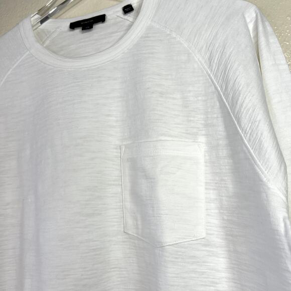 Vince 100% Cotton Long Sleeve Pocket Crew T-Shirt Optic White Men's LARGE - Picture 3 of 8